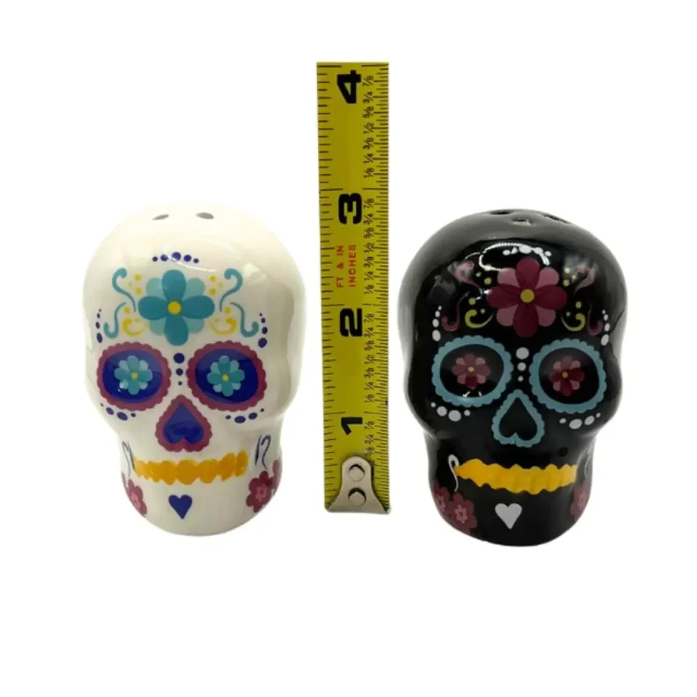 Day of the Dead Sugar Skull Ceramic Salt and Pepper Shakers Set New with Box